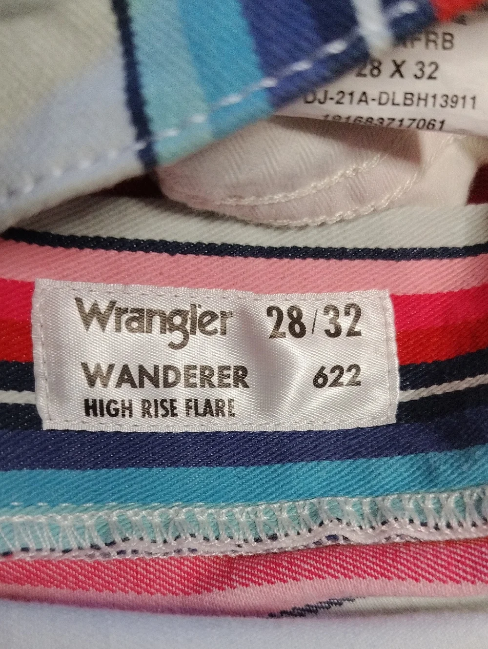 NEW Wrangler Striped High Rise Flats Jeans Bright & Contrast Pockets - 28 X 32 - Picture 8 of 8